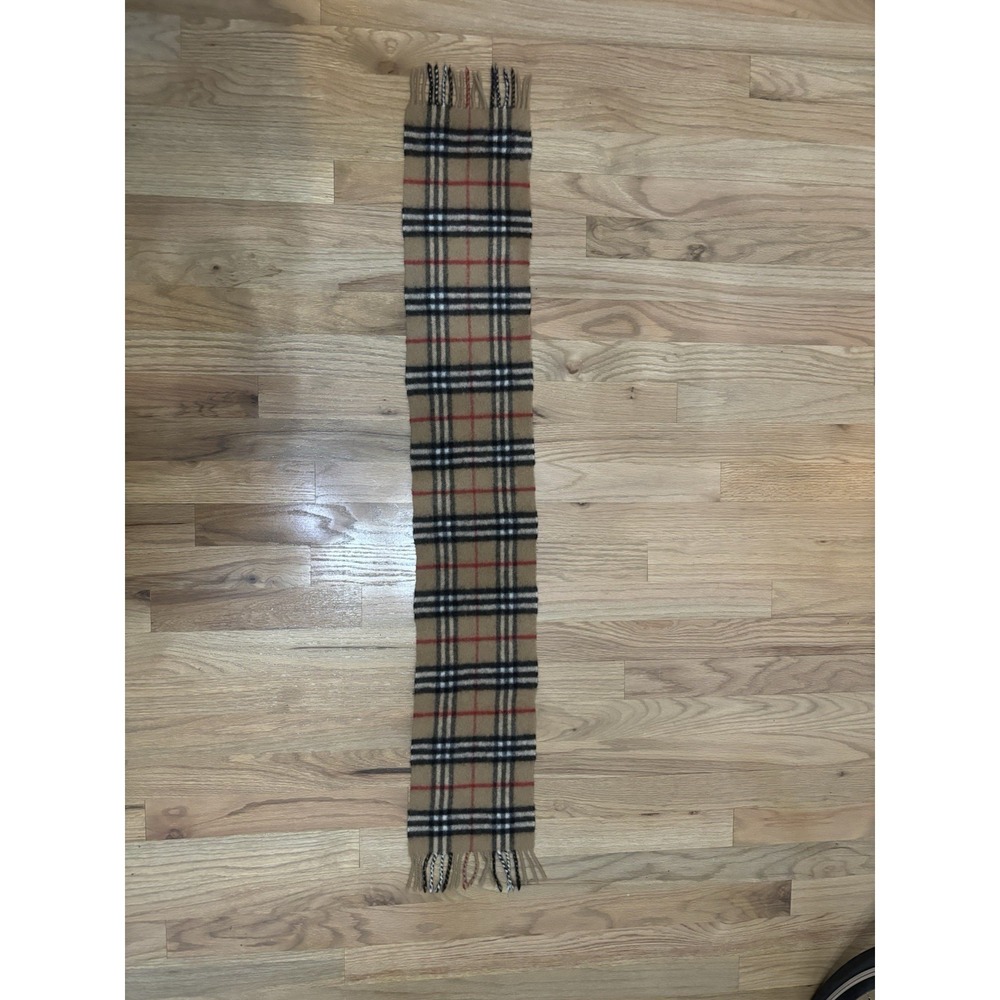 Burberry Lambswool Beige Plaid Fringe Rectangle Scarf Made in England - Picture 5 of 11